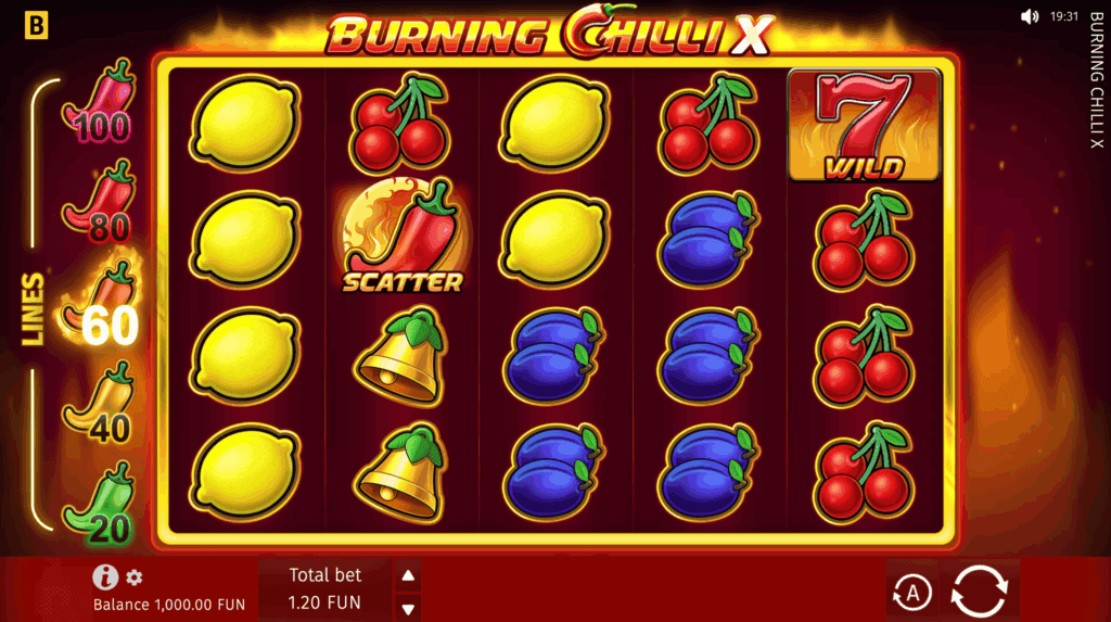 Burning Chilli X BGaming početni zaslon