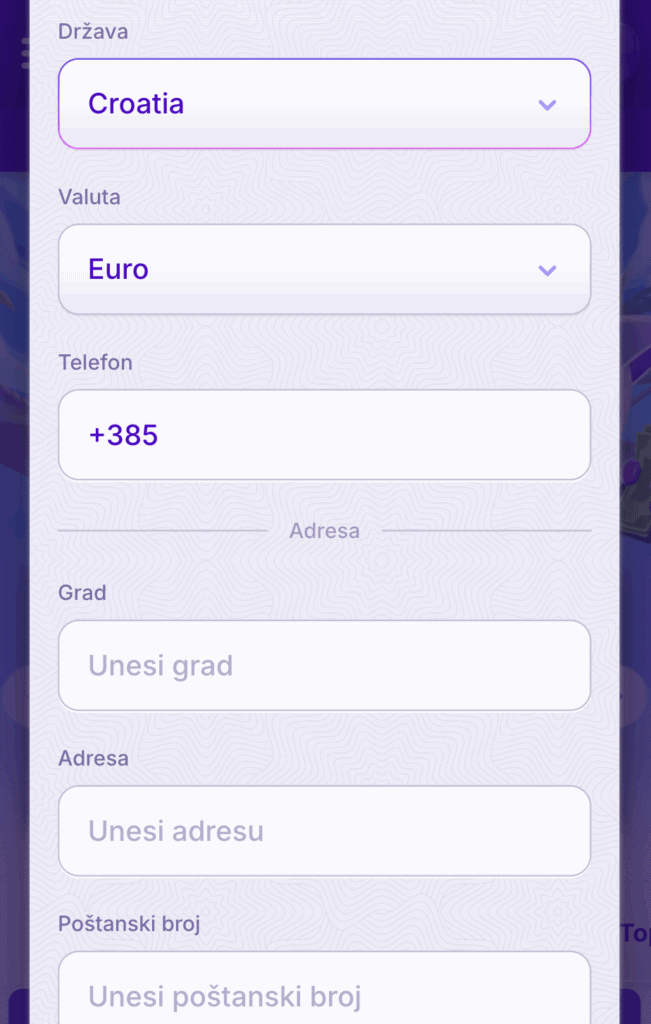 Odaberite državu i valutu