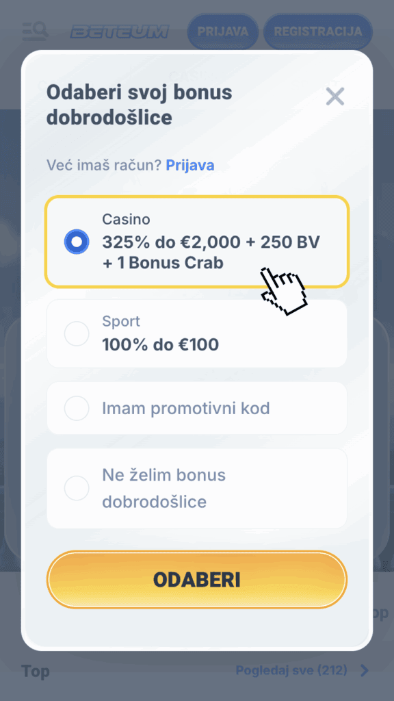 Odaberite željeni bonus