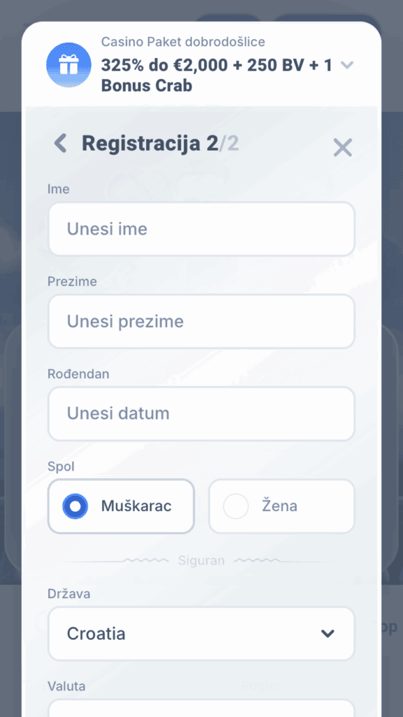 Ispunite osobne podatke